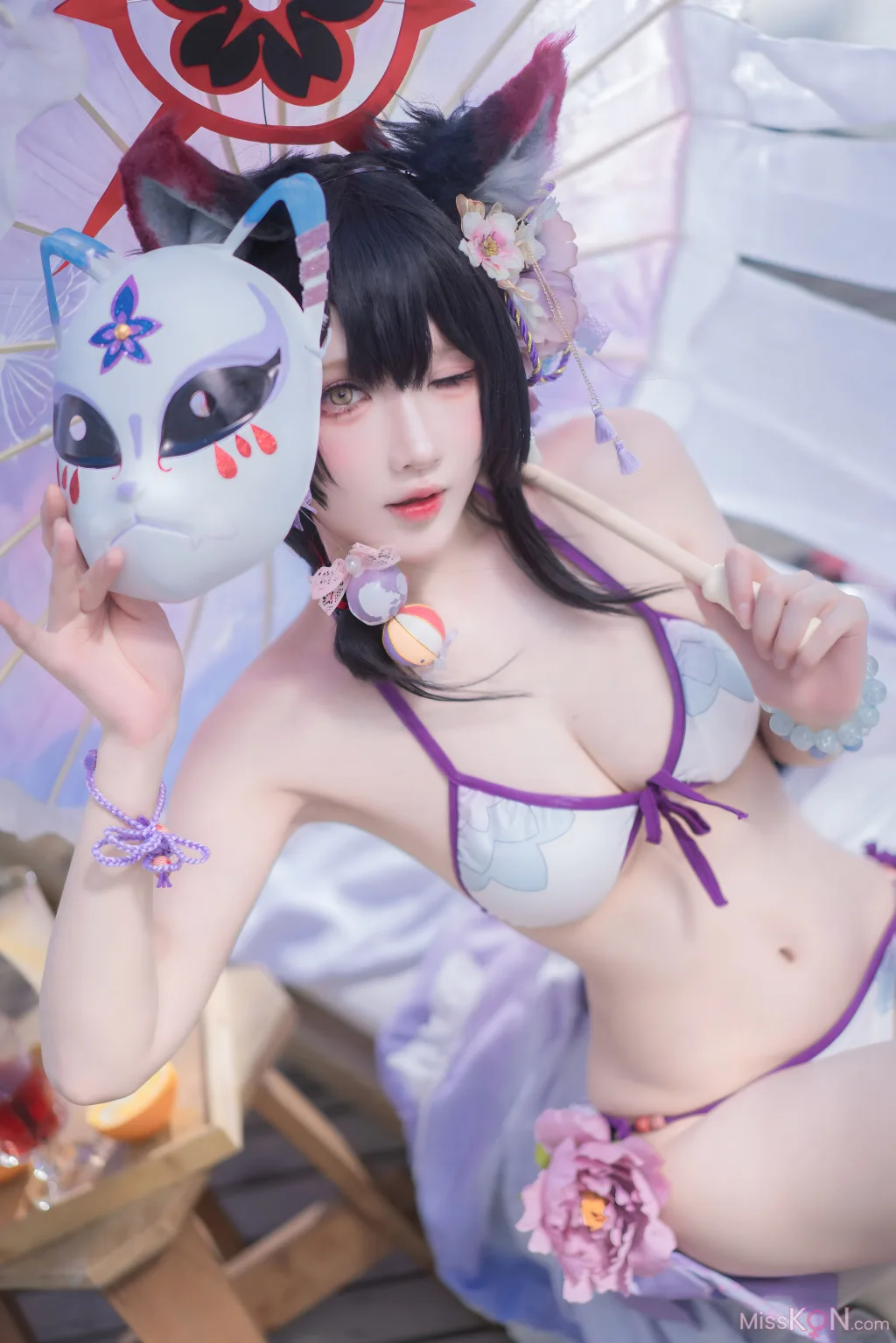 Coser@阿包也是兔娘: 蔚蓝档案 狐坂若藻 水着 (32 photos)
