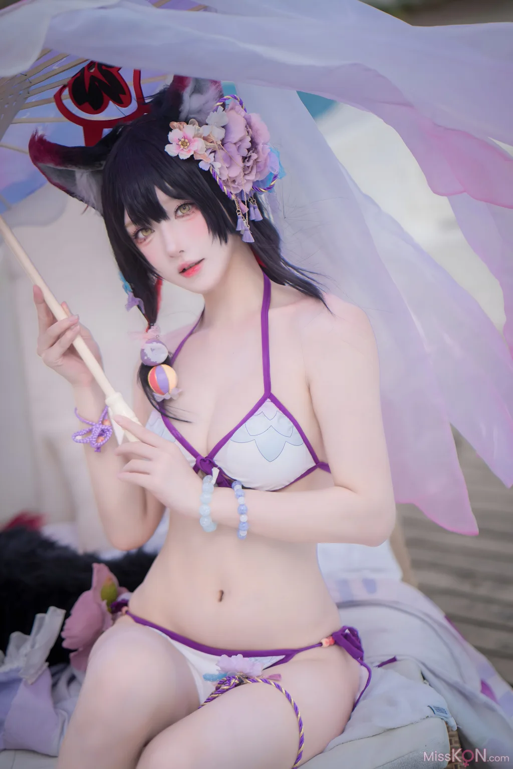 Coser@阿包也是兔娘: 蔚蓝档案 狐坂若藻 水着 (32 photos)