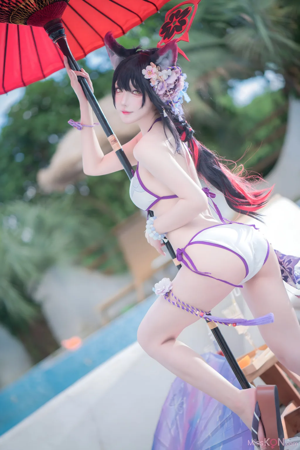 Coser@阿包也是兔娘: 蔚蓝档案 狐坂若藻 水着 (32 photos)