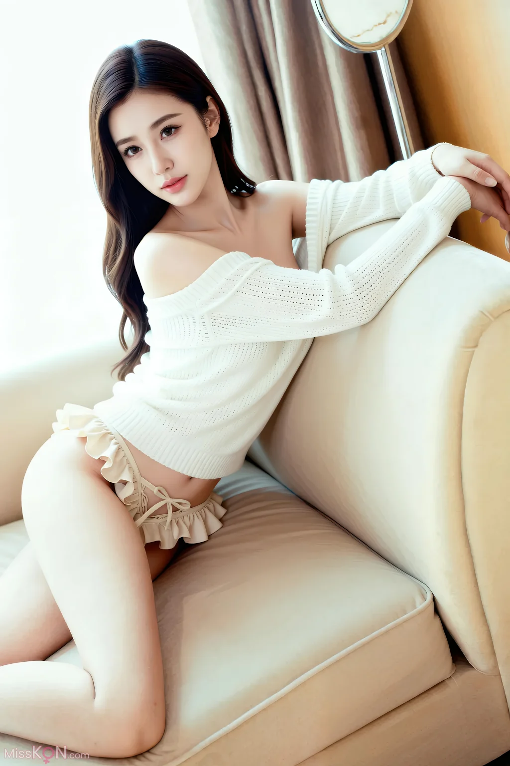 [AIGirl] 棉棉香 一字肩针织衫 (86 photos)