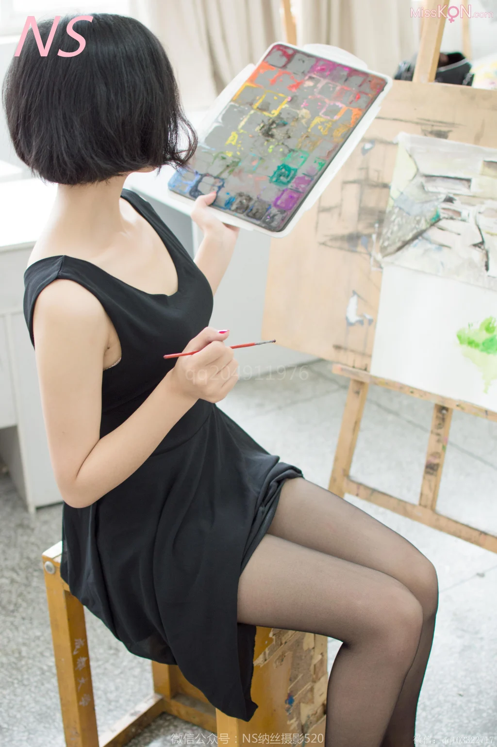 [NS纳丝摄影] No.111: 柔惠 黑色丝袜的画室含苞欲放 (61 photos)