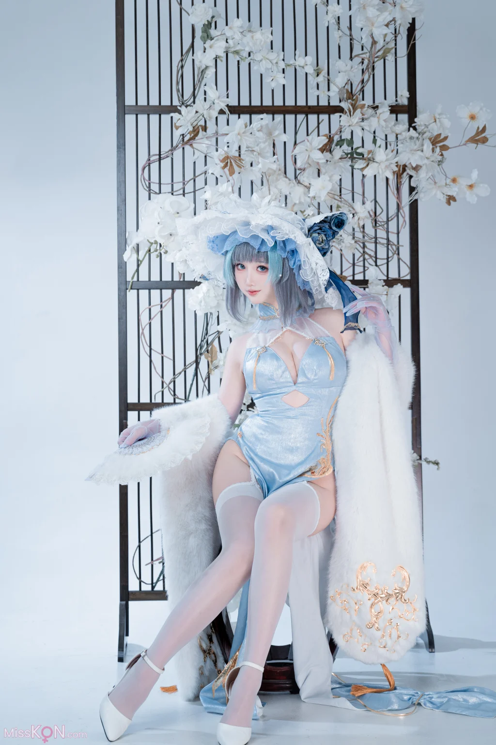 Coser@面饼仙儿: 碧蓝航线-柴郡猫猫蓝旗袍 (40 photos)