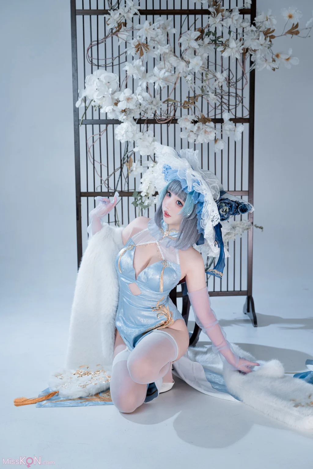 Coser@面饼仙儿: 碧蓝航线-柴郡猫猫蓝旗袍 (40 photos)