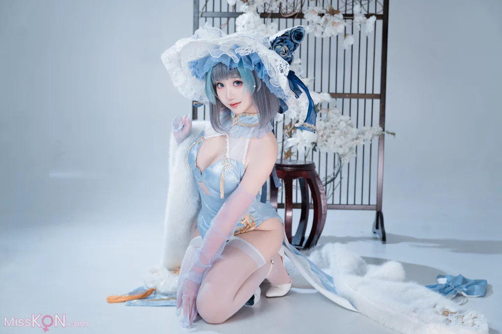 Coser@面饼仙儿: 碧蓝航线-柴郡猫猫蓝旗袍 (40 photos)