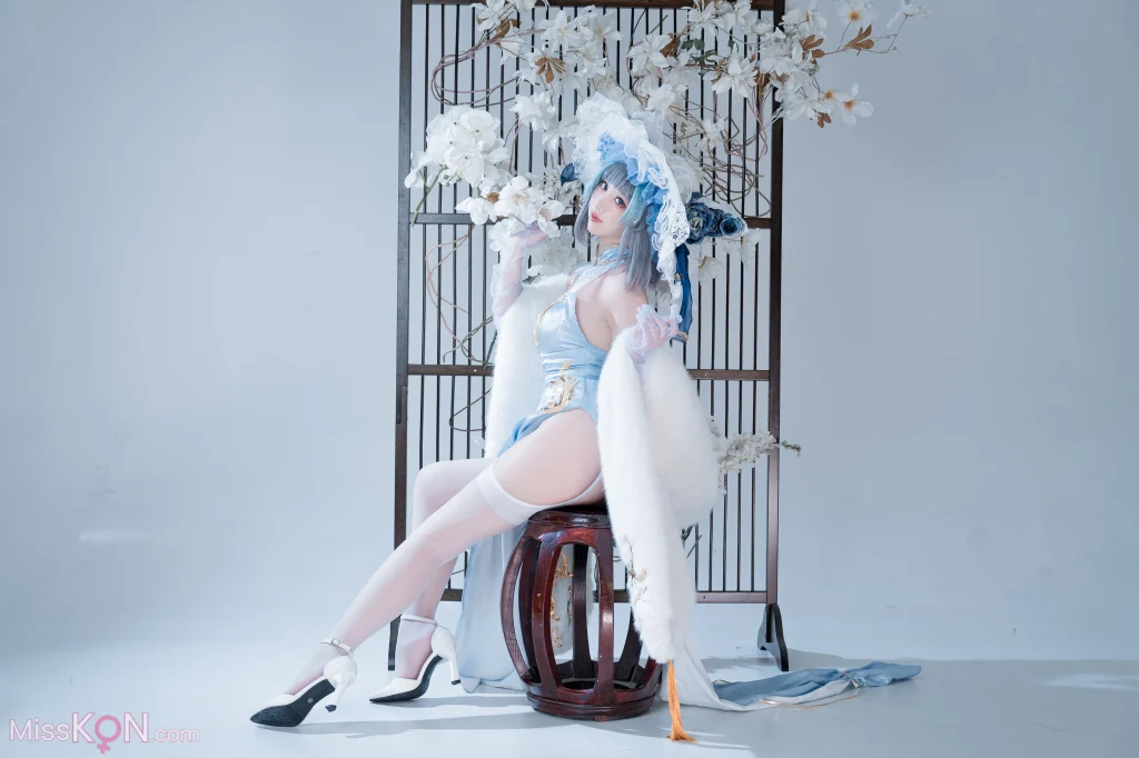Coser@面饼仙儿: 碧蓝航线-柴郡猫猫蓝旗袍 (40 photos)