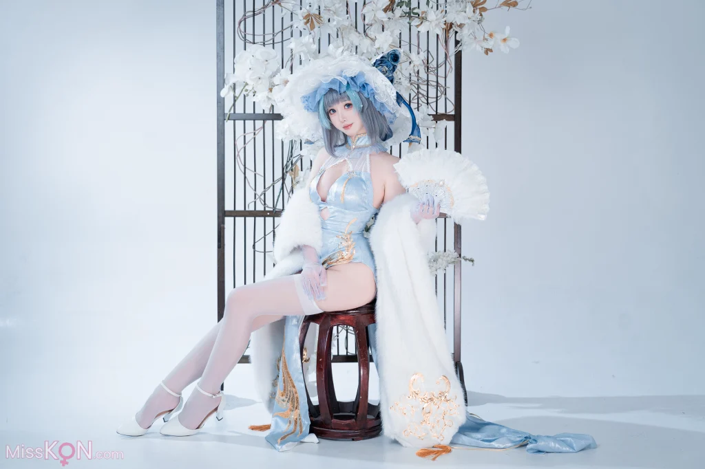 Coser@面饼仙儿: 碧蓝航线-柴郡猫猫蓝旗袍 (40 photos)