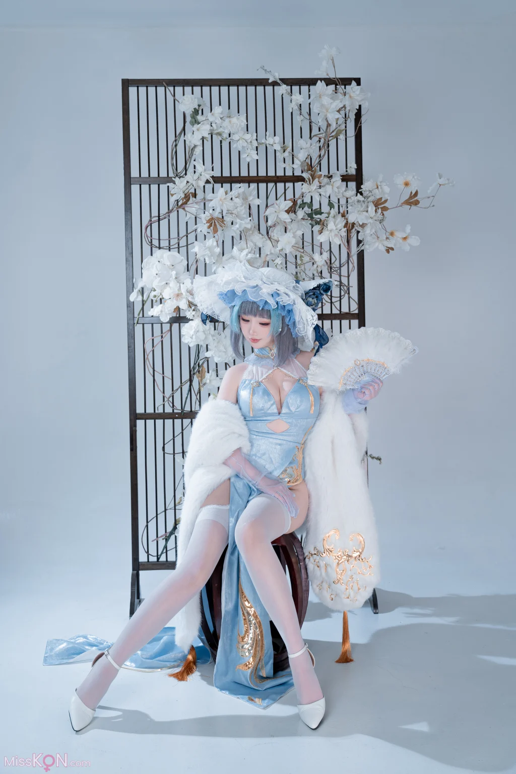Coser@面饼仙儿: 碧蓝航线-柴郡猫猫蓝旗袍 (40 photos)